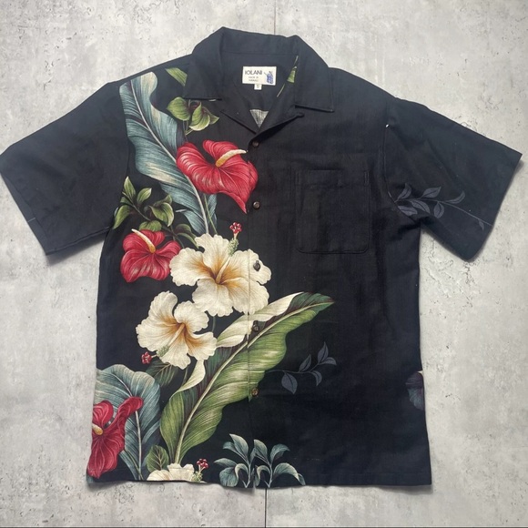 iolani Other - Vtg 60s Iolani Hawaiian Shirt Single Stitch Shoulder Pad Mens Small Black Floral